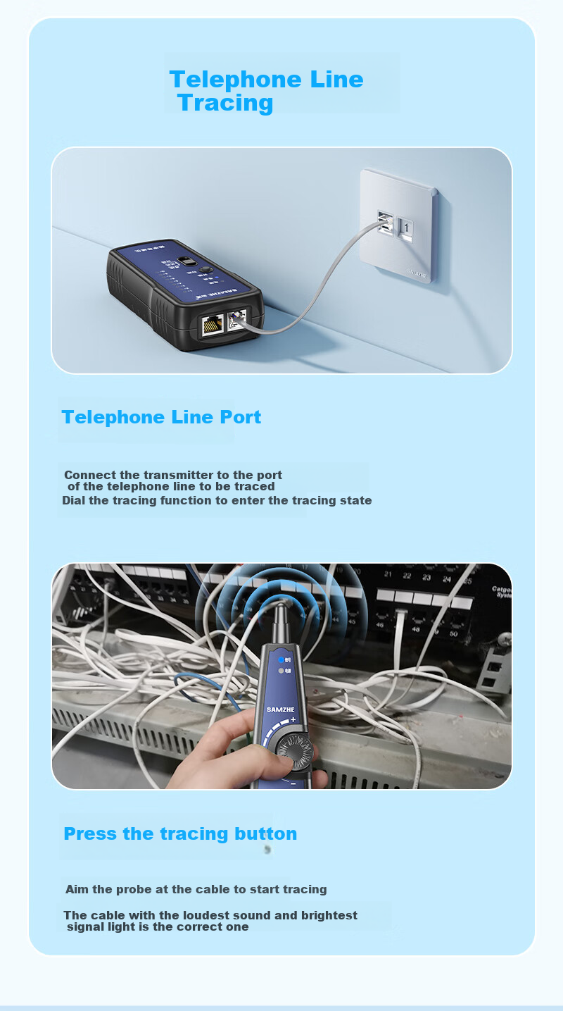 SAMZHE Network Cable Tester, Multifunctional Network/phone Line Tester, Intelligent Detection Instrument for Network RJ45 Connectors And Telephone Lines for Engineering/home Use, Red, XCS-03 3