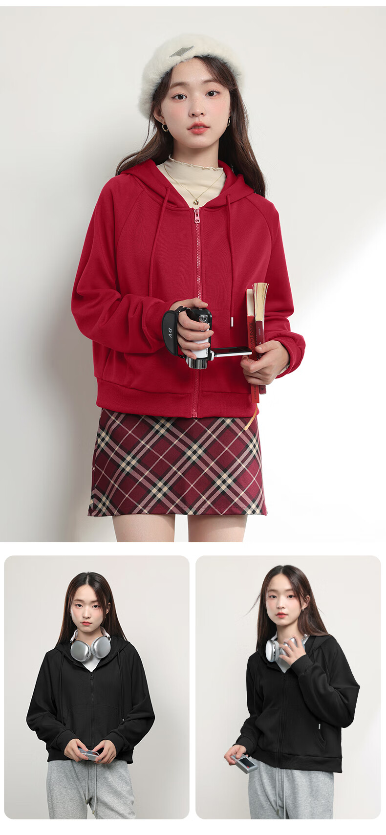 MJ STYLE Short Hoodie Cardigan Jacket for Women, Spring 2026, Raglan Sleeve Design, Petite Casual Versatile Long-Sleeve Top 8