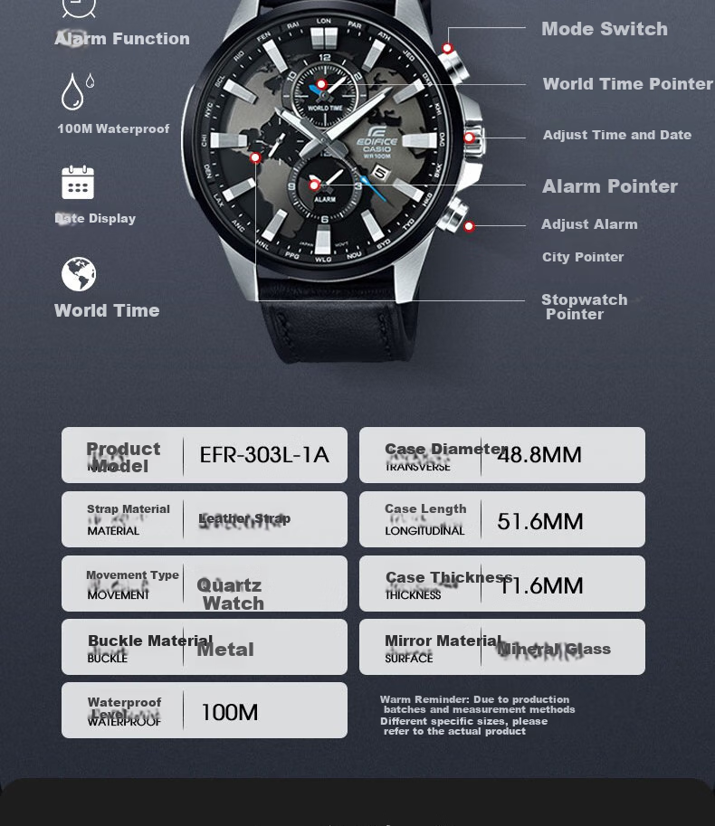 CASIO Men's Watch, EDIFICE Earth Heart Quartz Exam Japanese And Korean Style Gift Box Edition for Boyfriend, EFR-303L 6