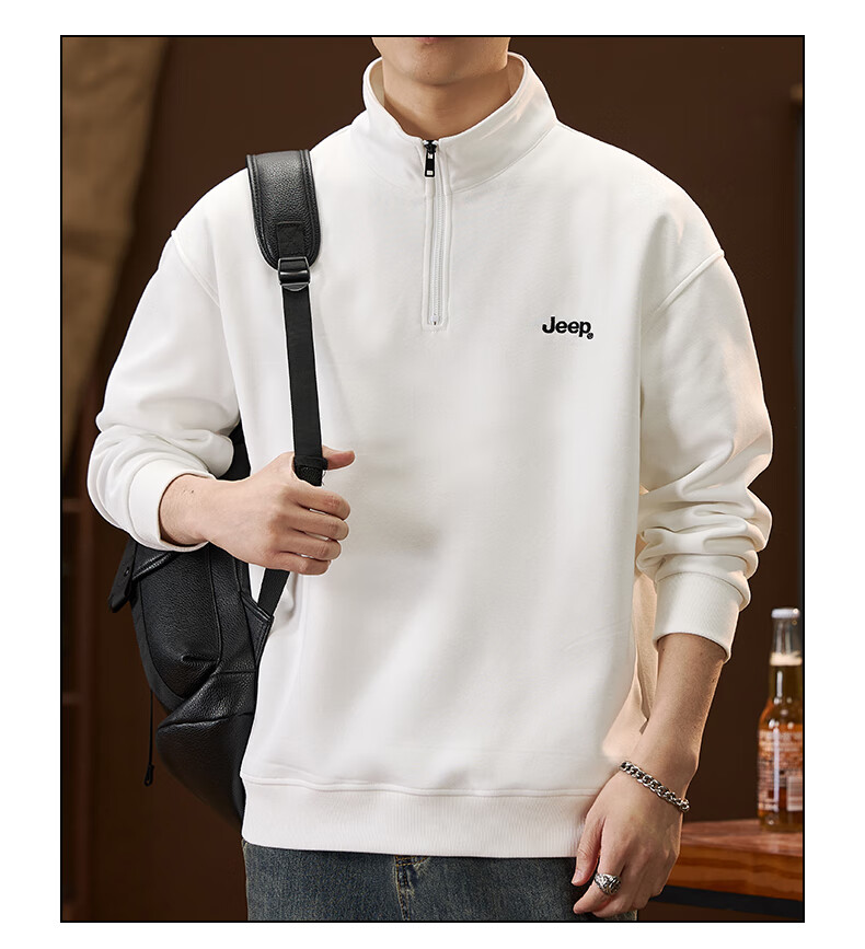 JEEP American-Style Sweatshirt for Men, Spring Trendy Semi-Turtleneck Zip-Up Top, Loose Casual Long-Sleeve T-Shirt for Men's Clothing 3