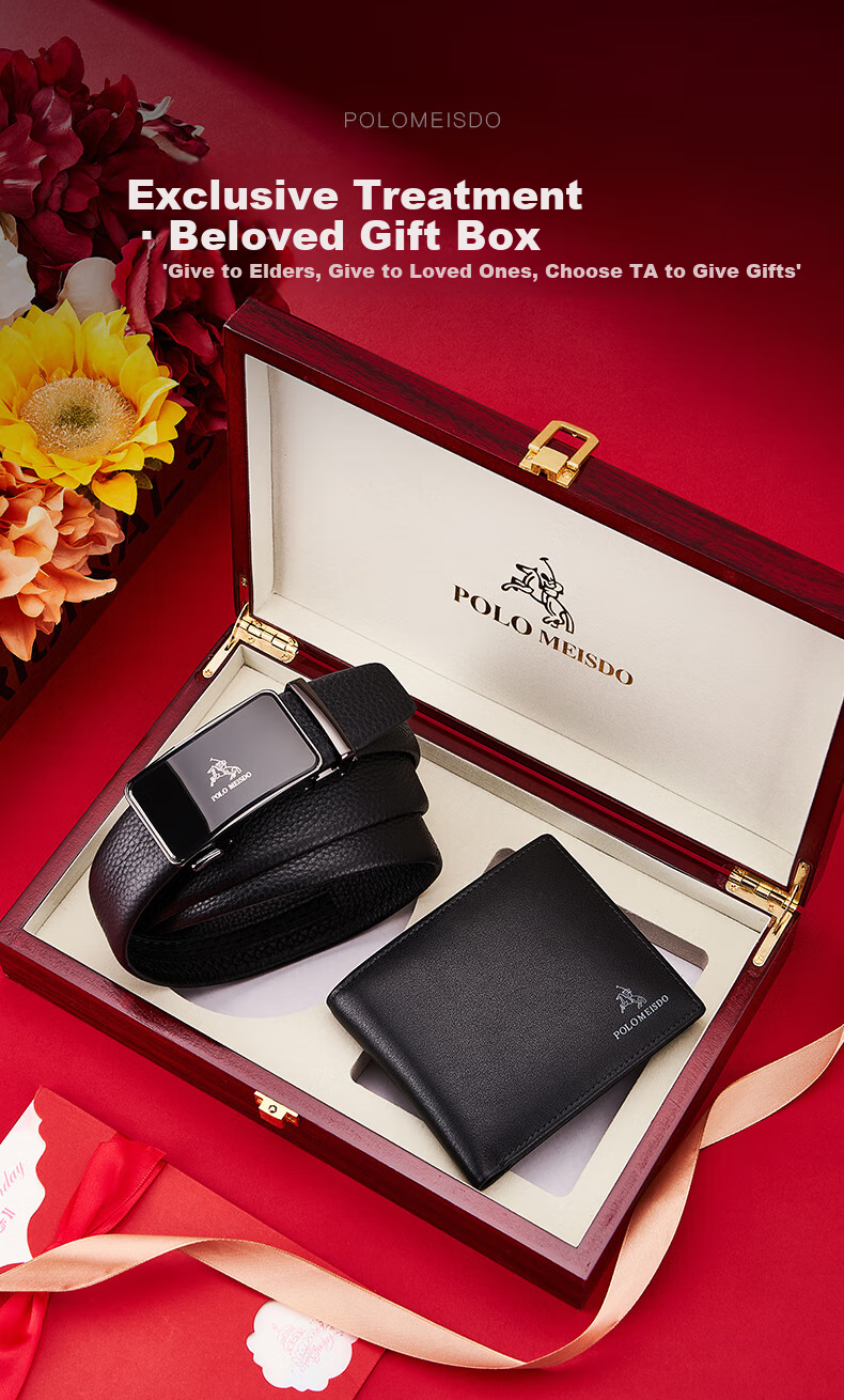 POLOMEISDO Men's Leather Belt And Wallet Set, Genuine Leather Gift Box, Self-Operated Birthday Present for Boyfriend, Husband, Father, Practical Gift 1