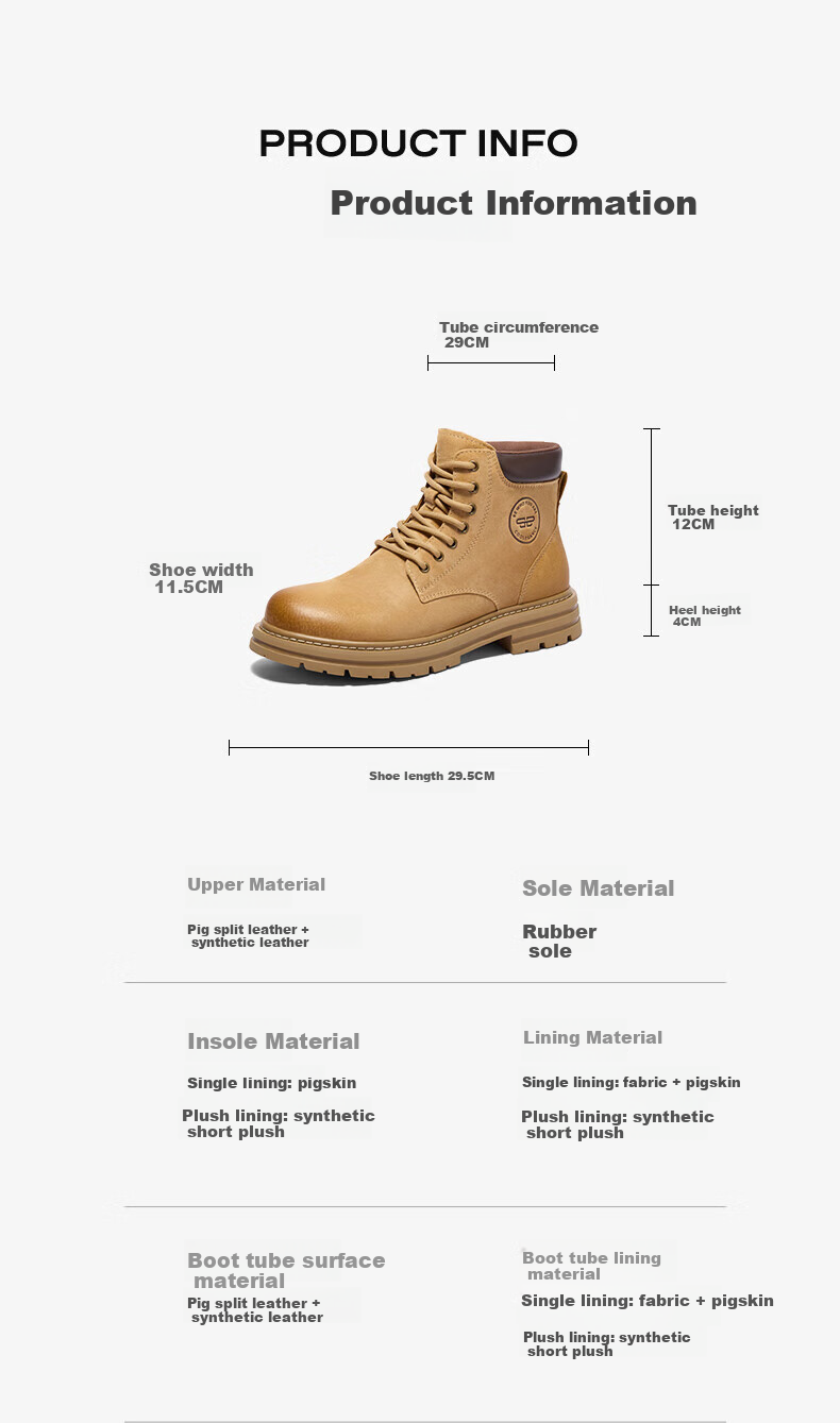 Belle Camping Pioneer Men's Boots, New Thick-Soled Yellow Boots with Fleece Lining for Warmth A1763 Khaki Single Lining Size 42 9