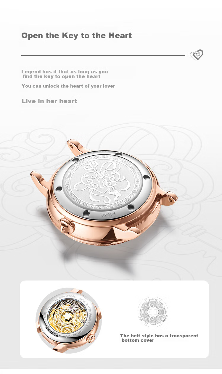 POS CER (POSCER) Women's Watch, Birthday Gift for Girlfriend, Heart-Shaped Skeleton Mechanical Watch, Top Ten Brand Watch, 51021 4