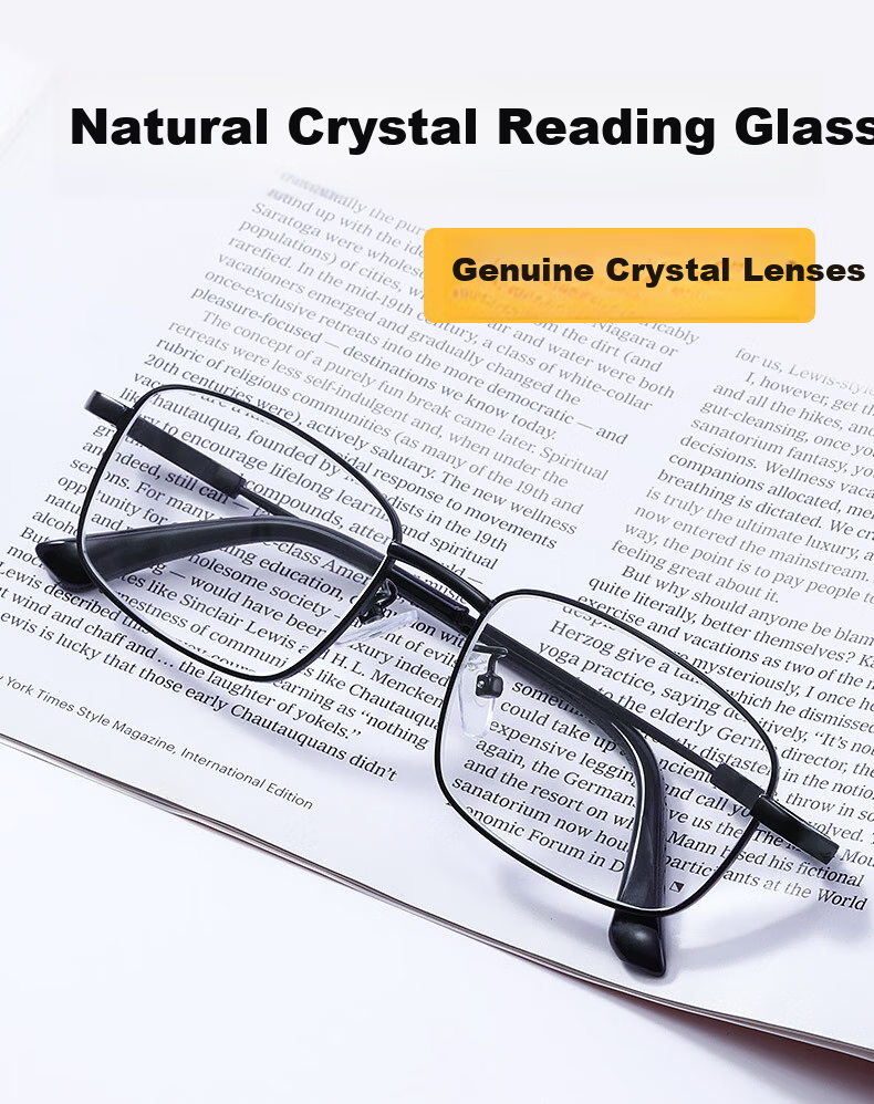 GOGOSOON Titanium Frame Crystal Reading Glasses for Men, Pure Natural Crystal Stone Glasses, High-Definition Ultra-Light, High-End Titanium Frame Vintage Gold 2
