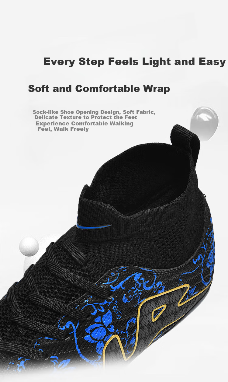Double Star Bate Men's FG Soccer Shoes High-Top Training Shoes Professional Artificial Grass Adult Match Black Blue Size 44 7