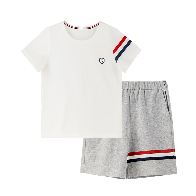 NUBIWU Children's Short-Sleeve Set, Boys' Pure Cotton Round Neck Summer Half-Sleeve Two-Piece Set, Big Kids' Shorts Sports Suit