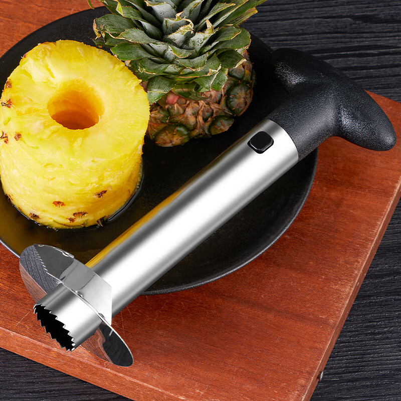 BJ Pineapple Cutter, Pineapple Slicer Tool, Fruit Separator, Pineapple Meat Extractor, Stainless Steel, Black