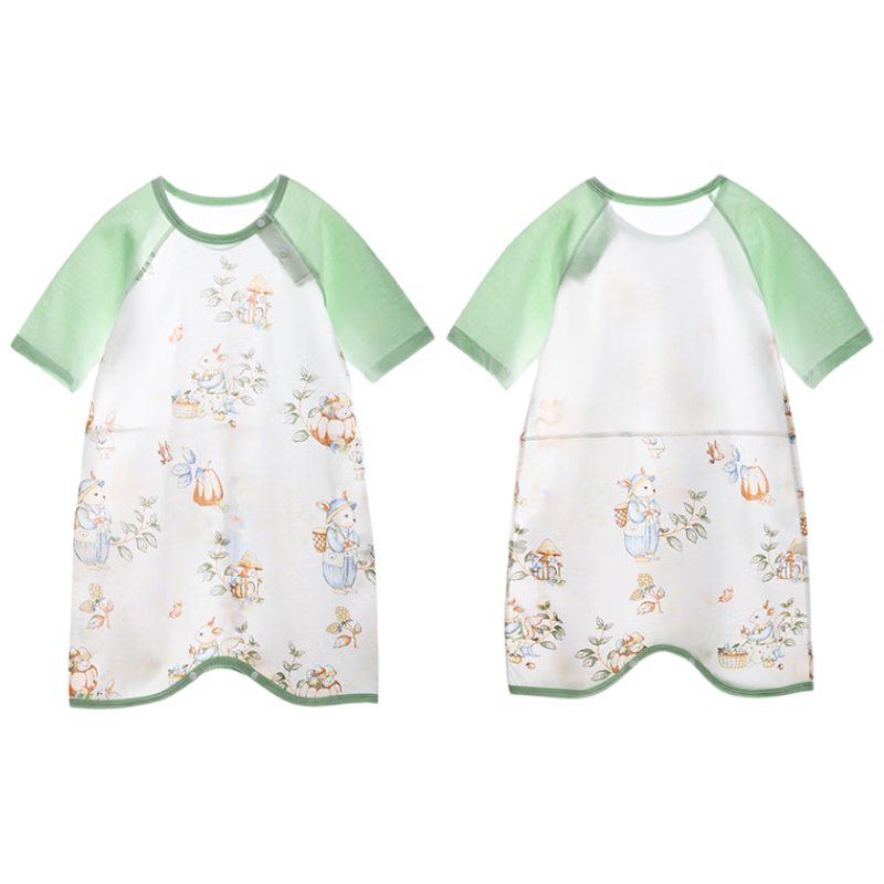 Beitaisi New Baby Sleeping Robe with Breathable Mesh Back, Children's Summer Cotton Sleepwear, Infant Nightgow
