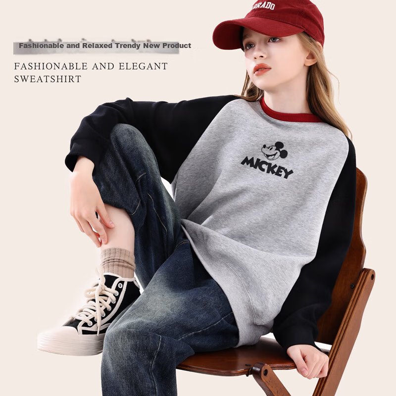 Disney Children's Sweatshirt, Girls' Autumn Top for Older Girls, Preppy Style Trendy Clothing, DS022 Black, 165cm