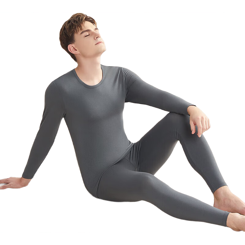 Hodo Men's Underwear, Autumn Thermal Top And Bottom, Modal Cotton, Size 40S, High Elasticity Cloud-Feel Base Layer Set, Rock Gray, 185/110