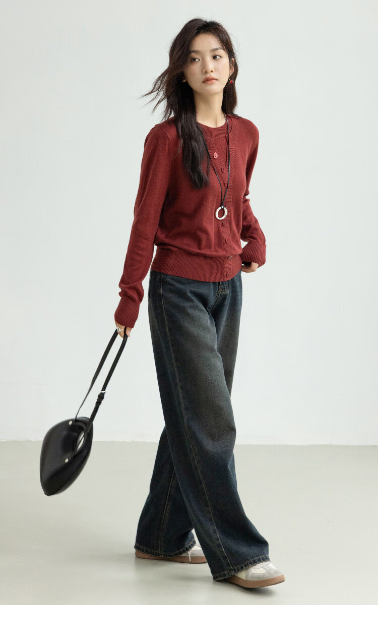 Dme [Containing Wool] Spring And Autumn Stylish Faux Two-Piece Embroidered Round Neck Sweater, Petite Knit Top for Wome 13