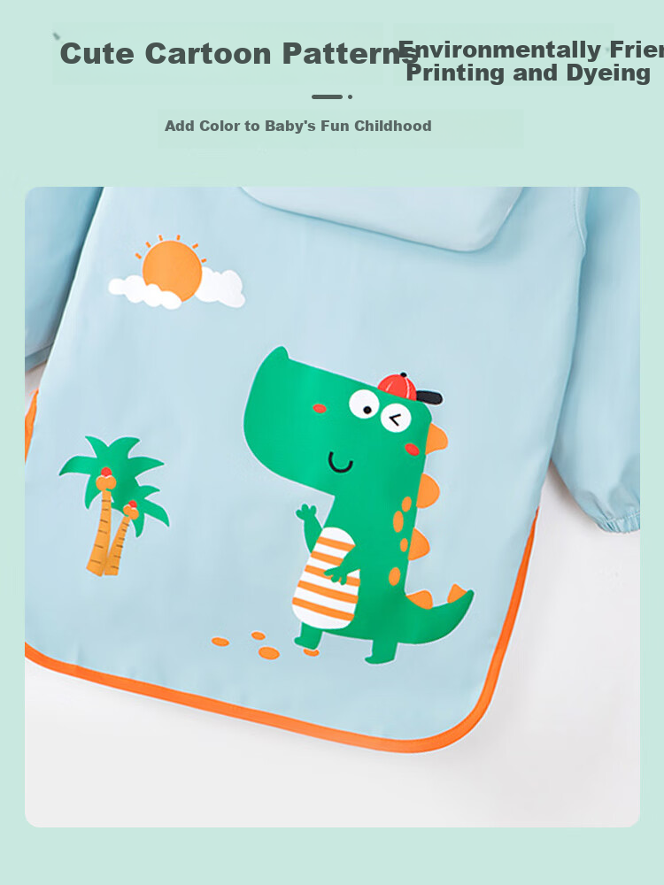 9I9 Baby Eating Apron, Long-Sleeve Waterproof And Stain-Resistant, Infant And Child Bib, Drawing Smock, Velcro A257 Dinosaur 5