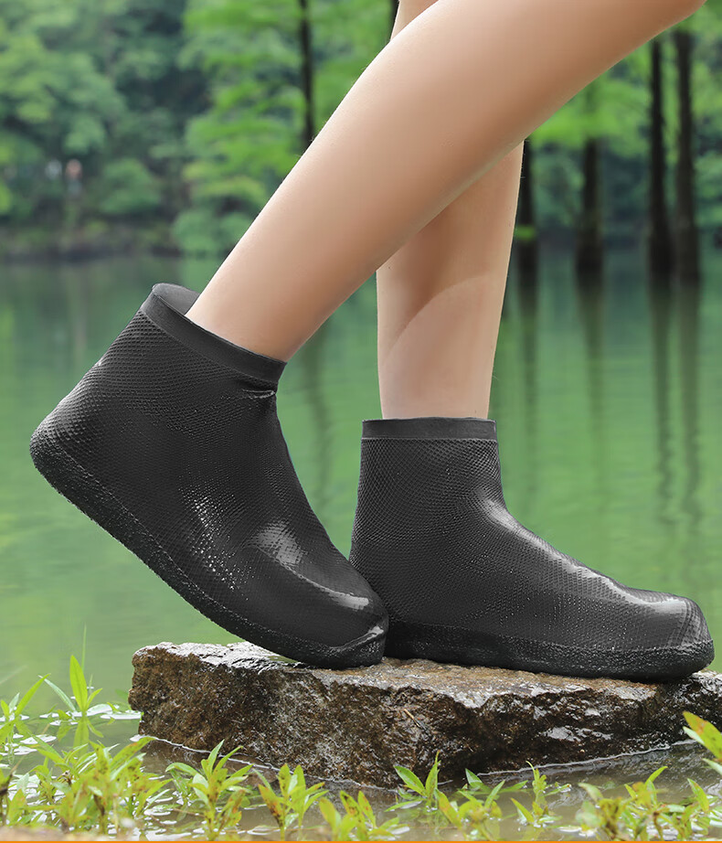 FOOTOPPO Latex Mesh Waterproof Rain Shoe Covers, Silicone Shoe Covers, Non-Slip Wear-Resistant Foot Covers, Thick Snow Shoe Covers for Me 6
