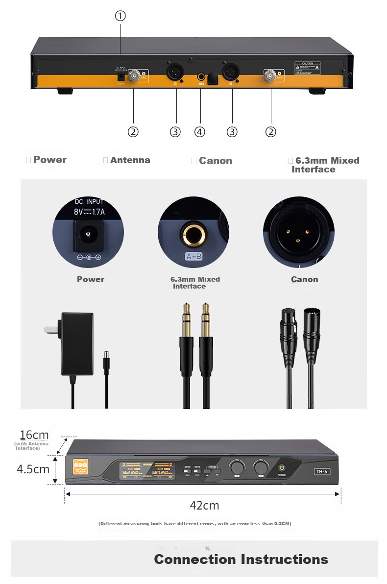 BBS Wireless Microphone, Professional U-Band Handheld Two-Channel UHF Microphone, Home Karaoke KTV Singing, Home Conference Speech, Long-Range Transmission, Stage Hosting Training TH-6 10