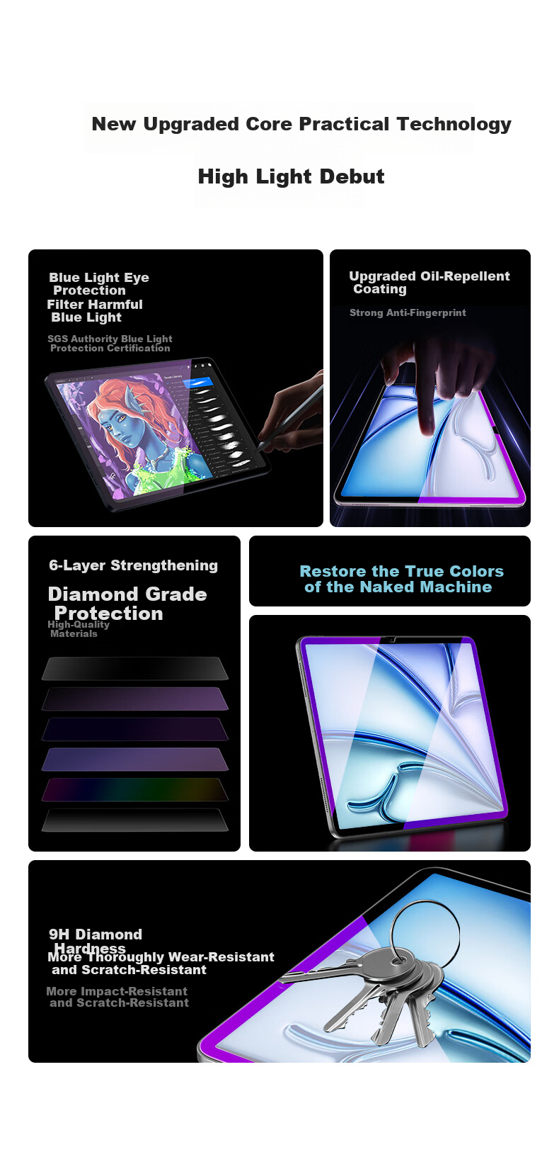 CangHua Tempered Glass Screen Protector for 2026 IPad Air 13, Eye Protection Anti-Blue Light, 13-Inch M4 Chip, Compatible with 2025 IPad Air 8/7/6 Apple Tablet Protective Film 3