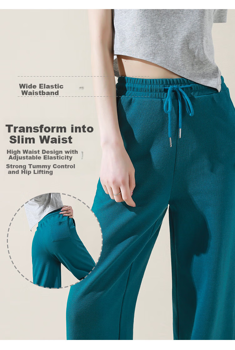 Dme [Knitted Pants] Spring And Autumn Commuter Women's Trousers with Drawstring Elastic Waist Straight Casual Wide-Leg Pants for Wome 8