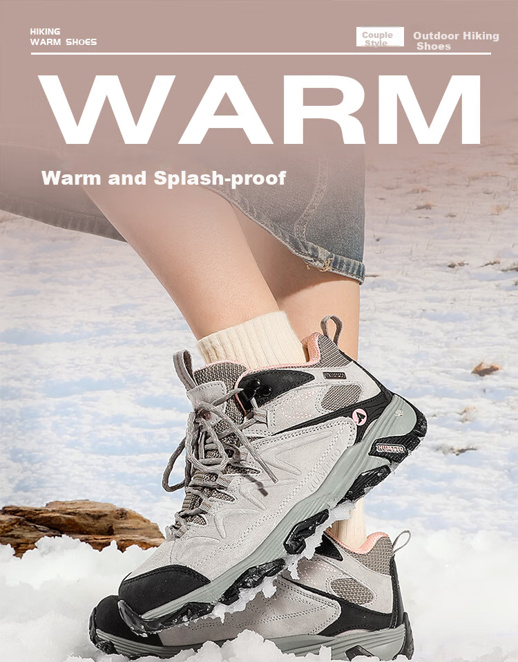 HUMTTO Non-Slip Hiking Shoes for Women, Comfortable Shock-Absorbing Outdoor Trekking Shoes, Fleece-Lined Warm Cotton Shoes, Beige Regular Size 38 1