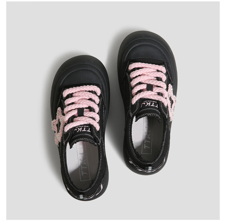 TTKJ Black Star Breathable Canvas Shoes for Women, Comfortable Thick-Soled Platform Sneakers, Soft-Soled Non-Fatiguing Versatile Sports Casual Shoes 24