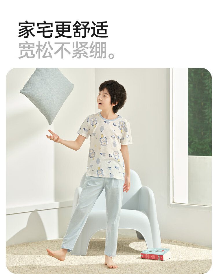 Hodo Kids Cotton Short Sleeve Pajama Set Summer Thin Air Conditioning Clothes J3367 Blue 160 3