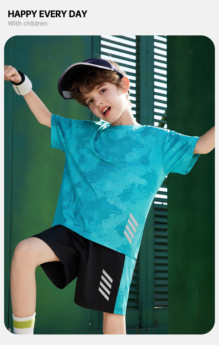 ASK JUNIOR Children's Clothing Set, Boys' Summer Thin Breathable Short-Sleeve T-Shirt And Shorts, Sports Running Two-Piece Set, Tennis Outfit 20