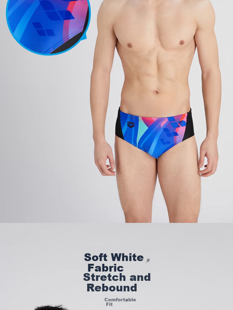 Arena Men's Swim Trunks with Triangle Print, Fashionable Anti-Embarrassment Chlorine-Resistant Quick-Dry Professional Training Fitness Sports Swimming Shorts 3