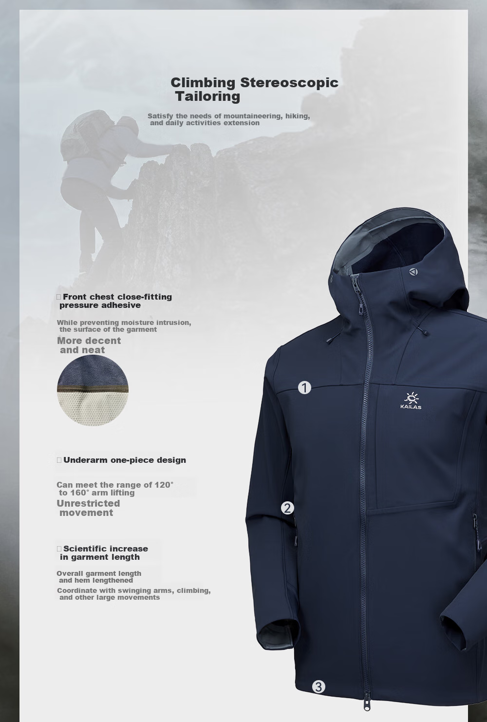 KAILAS M8 IC Hooded Softshell Jacket Men Fleece Warm Breathable Stretch Durable Windproof Hiking Coat Autumn Winter 6