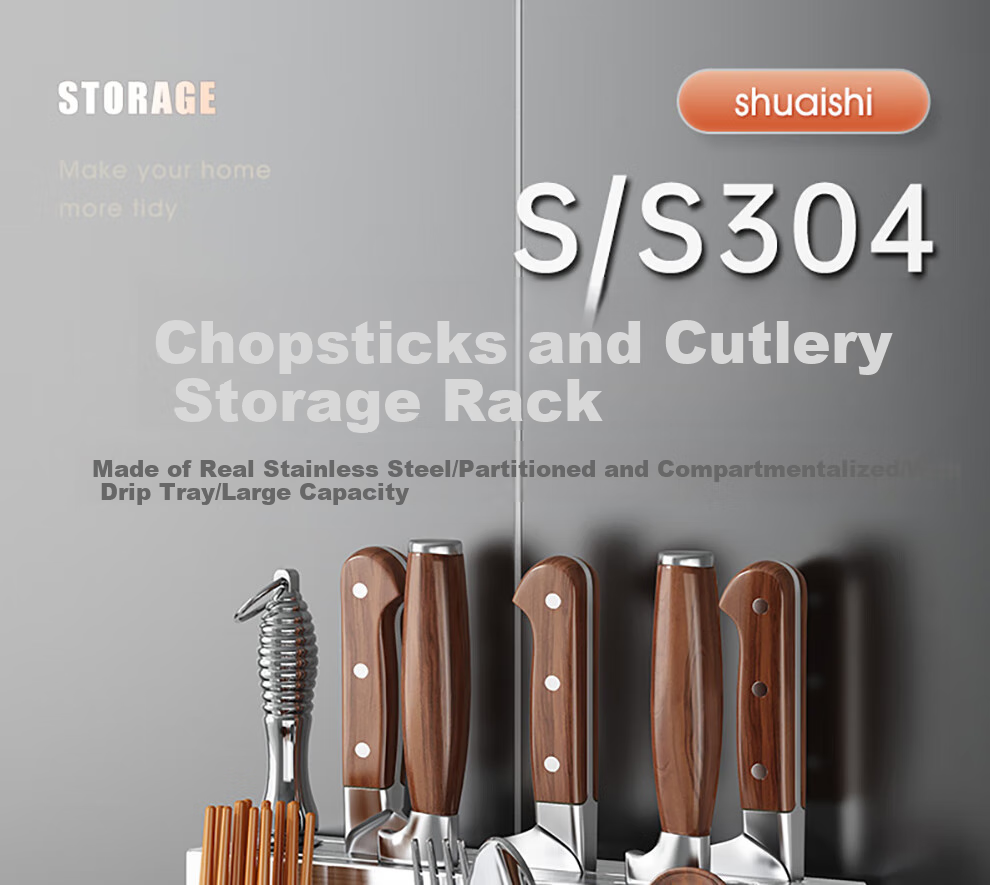 Shuaishi Kitchen 304 Stainless Steel Knife Holder, Cutting Board Organizer, Chopsticks And Spoon Rack, Utensil Storage Shelf, Knife Stand, Countertop Draining Rack 1