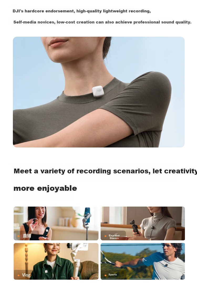 DJI Mic Mini Transmitter (Carbon Black), Mini Wireless Noise-Cancelling Button Clip Microphone for Interviews, Live Streaming, And Vlog Recording 4