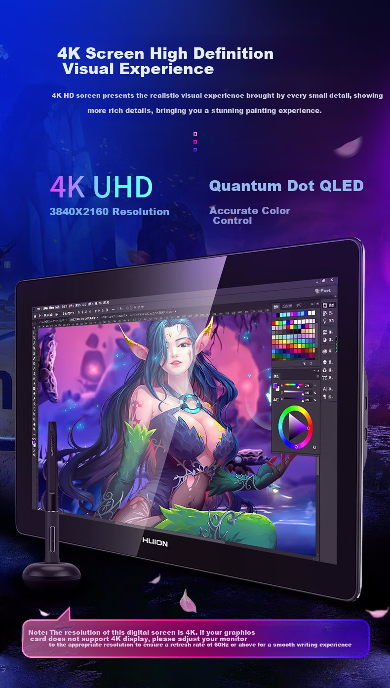 HUION Kamvas Pro 16 Plus Smart Digital Display, 4K Drawing Screen, Computer Graphics LCD Drawing Tablet 7