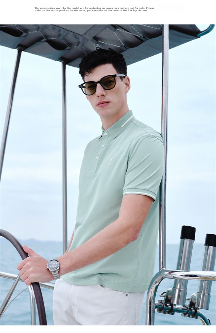 DANCING WOLVES [Cool Ice Mint] Summer Casual Cool-Feeling Men's Short-Sleeve POLO Shirt, 103 Gray Blue, Size 185 9