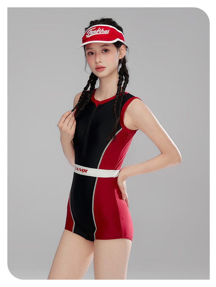 Sanqi Women's Professional Training One-Piece Swimsuit, Square Leg, Competitive Speed, Conservative Swimwear, Sports Hot Spring Slimming Swimsuit, Black, Size L 7