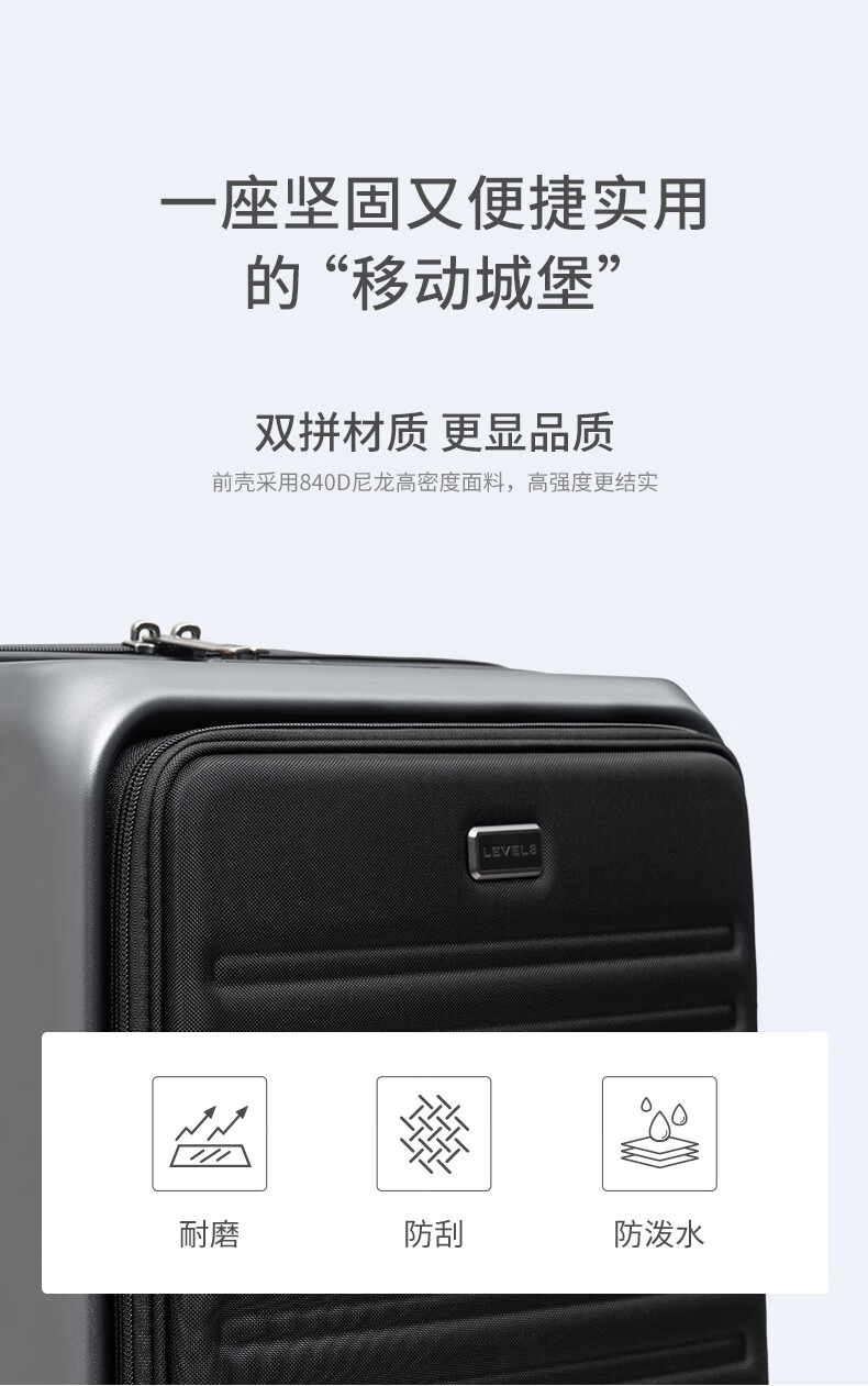 LEVEL8 Suitcase Travel Luggage for Men And Women, Business Carry-On with Front Opening, Wide Handle, Creator Series in Gray 24