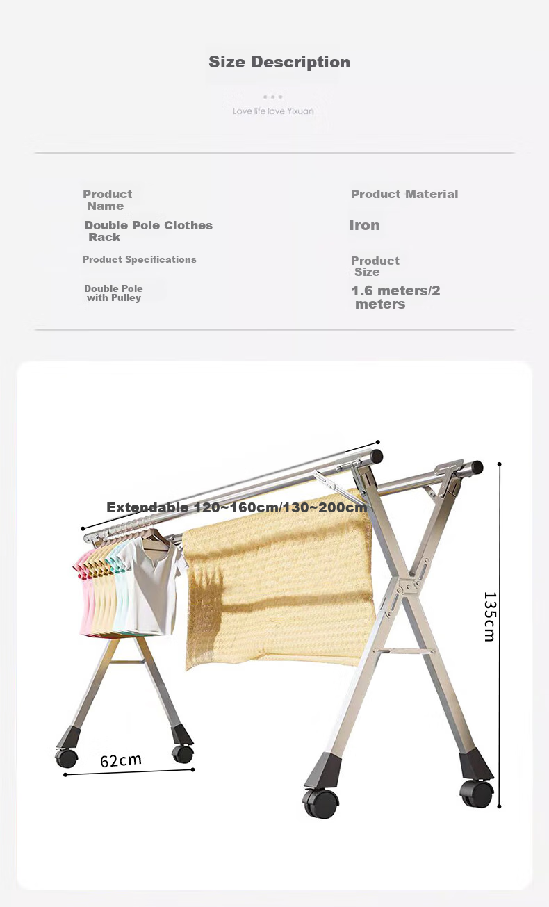 Jingjiayi Foldable Clothes Drying Rack, Freestanding Laundry Hanger for Indoor And Outdoor Balcony, Quilt Drying Stand, Home Use, No Installation Required 5
