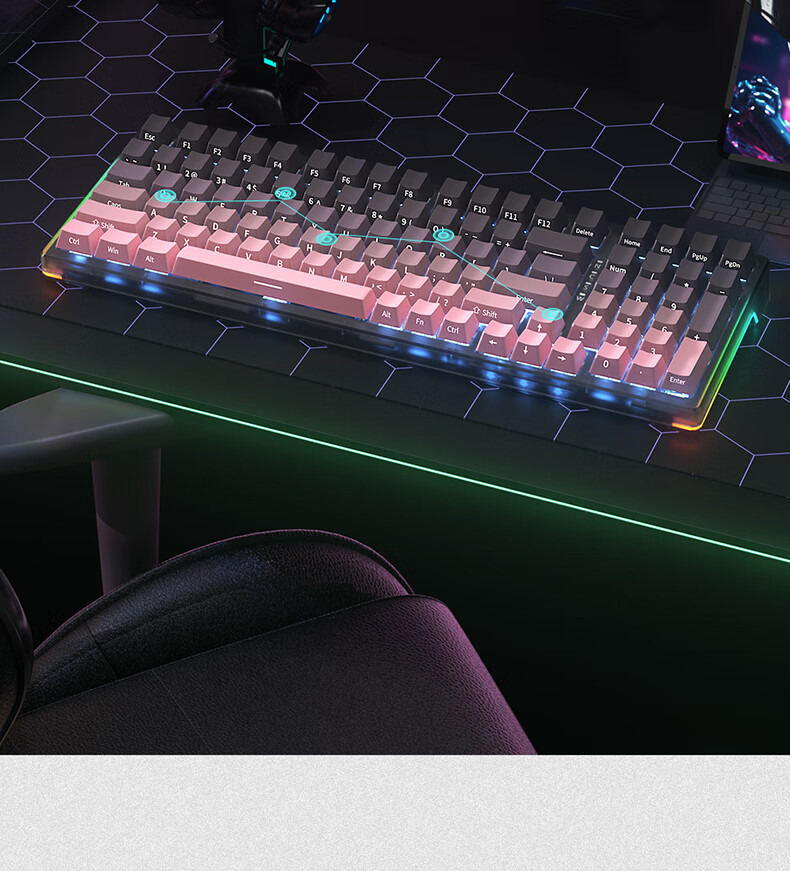HP GK600FS Mechanical Keyboard Hot-Swappable Wired for Office, E-Sports And Gaming Dedicated Desktop Laptop Keyboard with Side-Carved Gradient Glacier Blue And Blue Switches 99 Keys 12