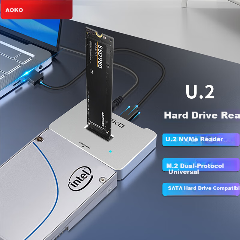 AOKO U.2/U.3/SATA/M.2 Hard Drive Dock, U.2 SSD Enclosure, NVME External Case, U2 to USB Converter, 2.5/3.5-Inch SATA Hard Drive Reader Adapter AU10SL