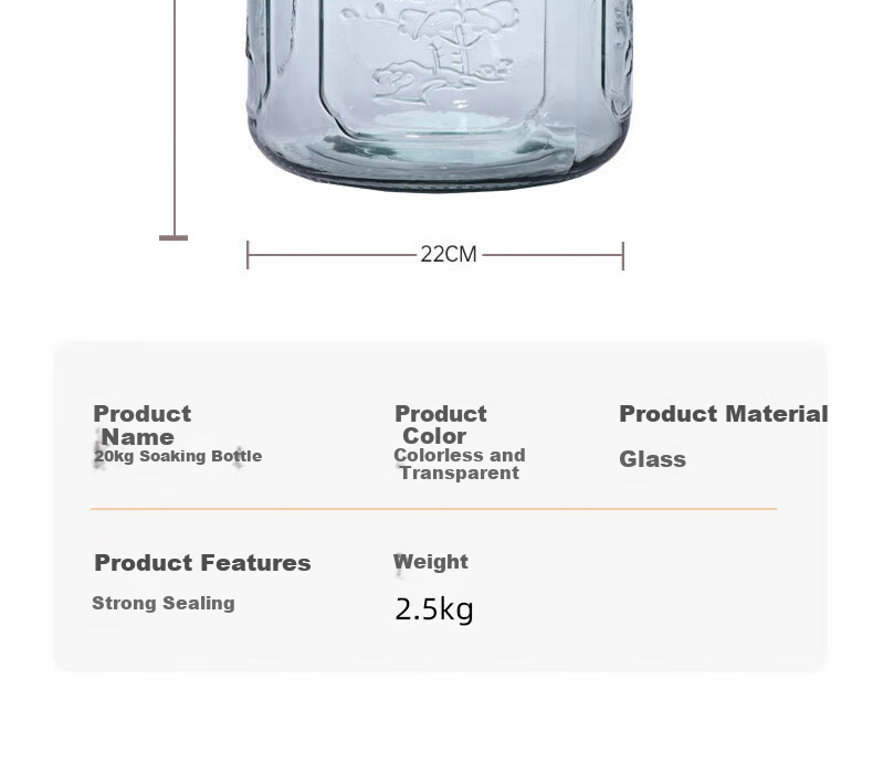 BJ Glass Jar for Infusing Liquor, Sealed Glass Container for Brewing Alcohol, Pickling Crock for Pickles And Preserved Vegetables, 20 Jin Capacity 8