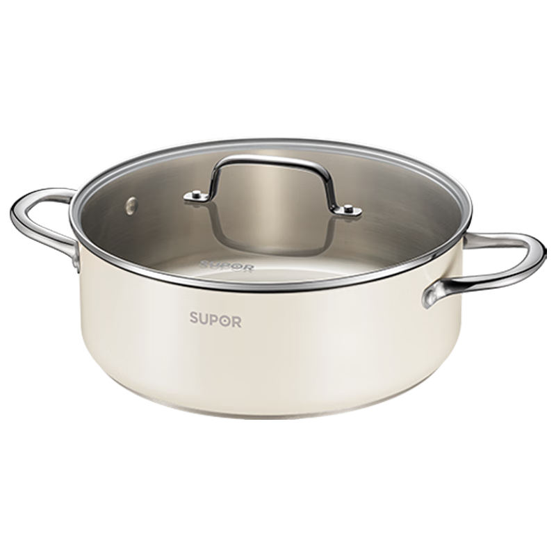 Supor 304 Stainless Steel Hot Pot 6.6L Double Bottom Gas and Induction Cooker Soup Pot 30cm White ET30AAS04-W