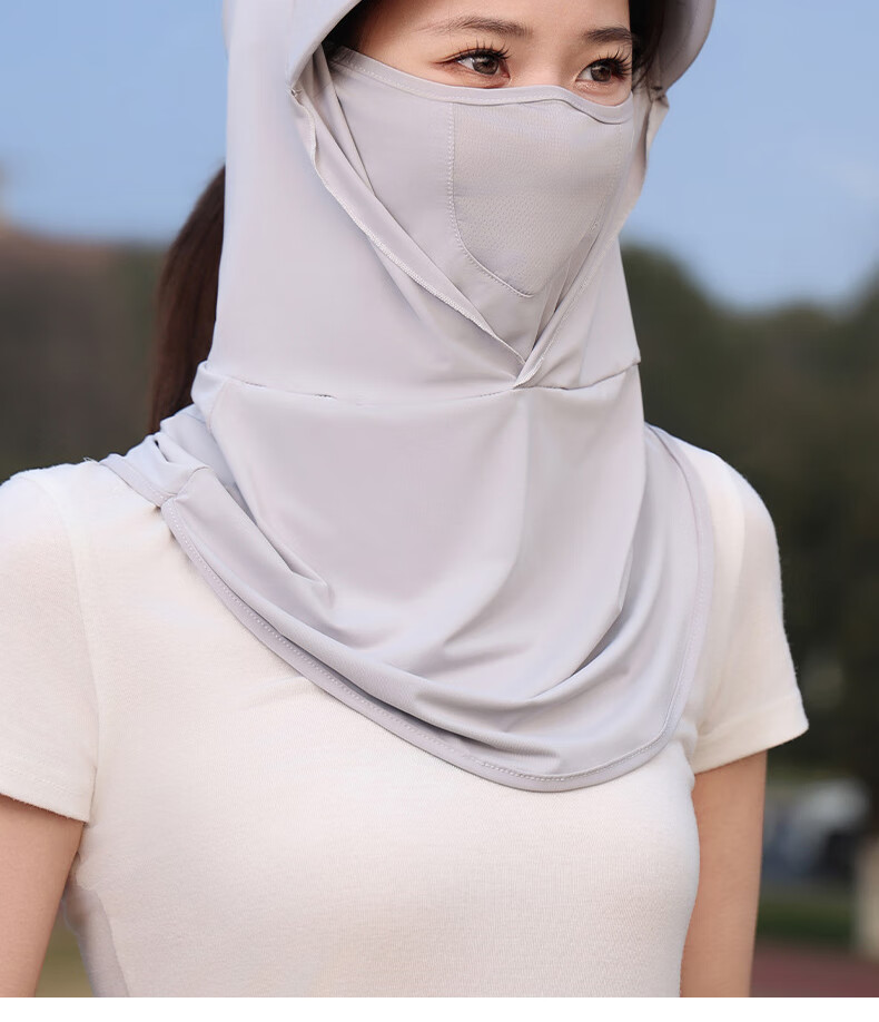 40,000 KM Summer Sunscreen Face Mask for Women UV Protection Neck Guard Cycling Breathable Light Gray Two-Piece Set 2