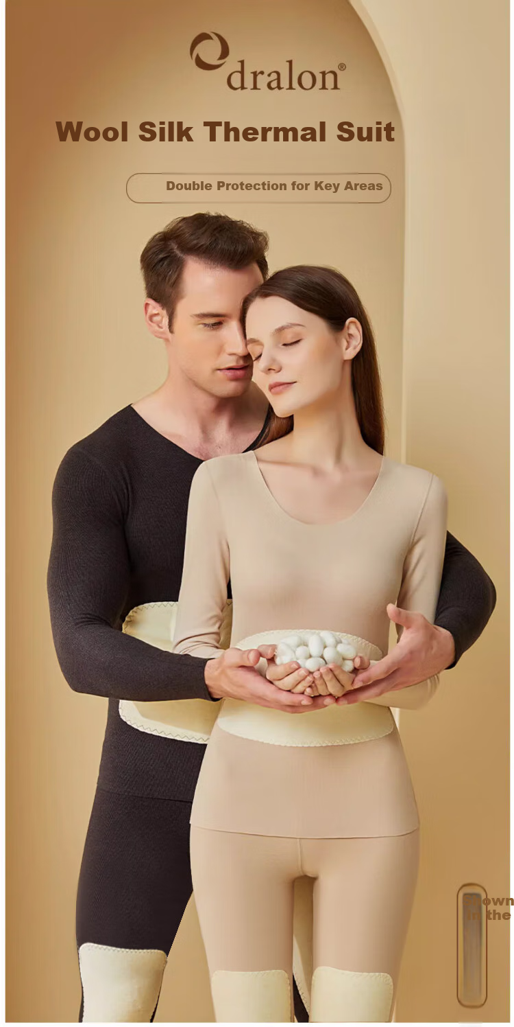 LangSha Ladies Thermal Underwear Set, Wool And Silk, Waist Protection, Knee Protection, Back Protection, Fleece-Lined, Thickened, Autumn And Winter Base Layer, Autumn Top And Pants 1
