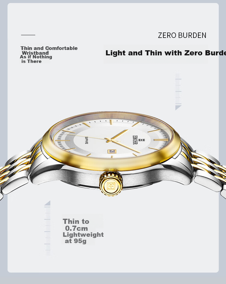 EBOHR Watch Master Series, Gold-Plated Steel Band, Quartz Couple's Matching Watches, Birthday And Holiday Gift, 56690316/323 10