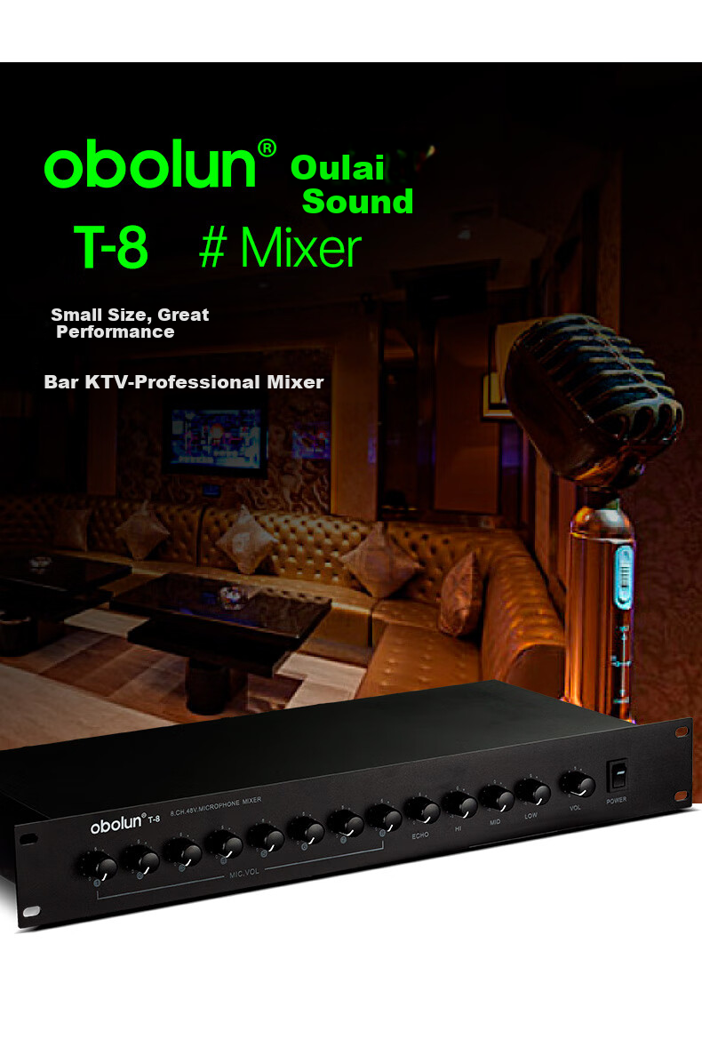 Oulaisheng (Obolun) T-8 Professional 8-Channel Mixer + 48V Phantom Power Microphone Preamp 3