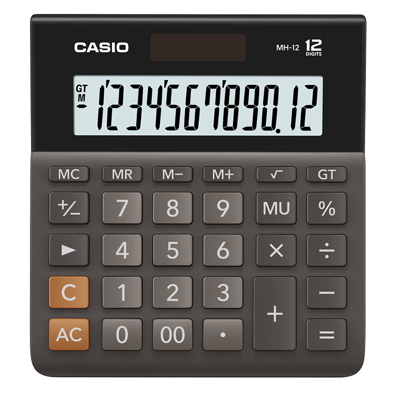 Casio MH-12 Compact 12-Digit Dual Power Desktop Office Ultra-Wide Calculator, Black Professional Calculation Series