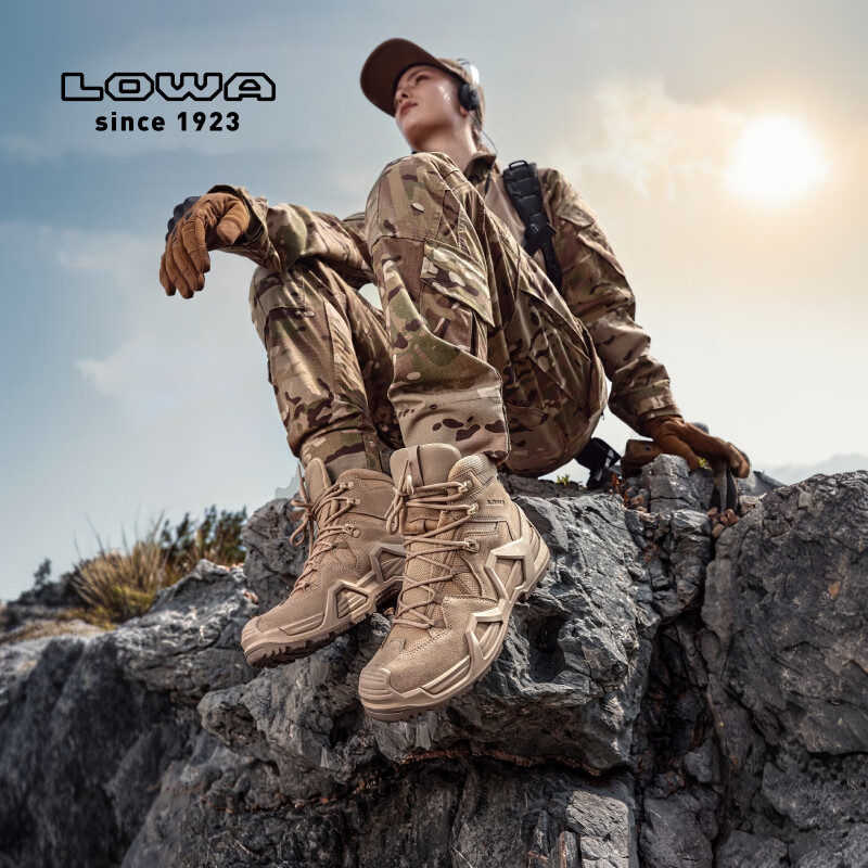 LOWA German Tactical Boots MK2 Outdoor Hiking Mid-Top Shoes for Women, Waterproof And Non-Slip, 320854, Sand Color, Size 38