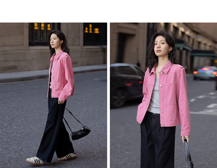 Dme [Zhai Ai Dian Ning] Spring Simple Commuter Cloud-Feel Cotton Shoulder Patch Decorated Lapel Sharp Short Women's Denim Jacket 9