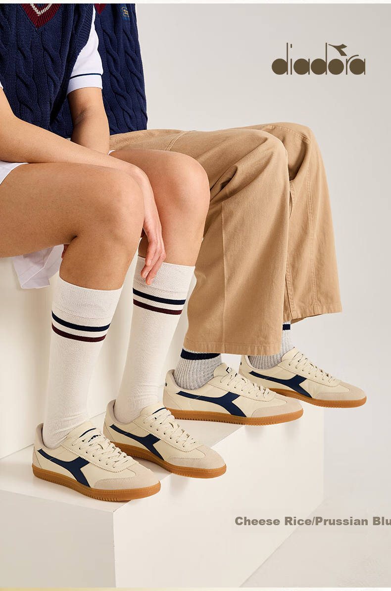 Diadora Men's And Women's Versatile Low-Top Casual Sneakers Saunter OG Beige/blue 37 5