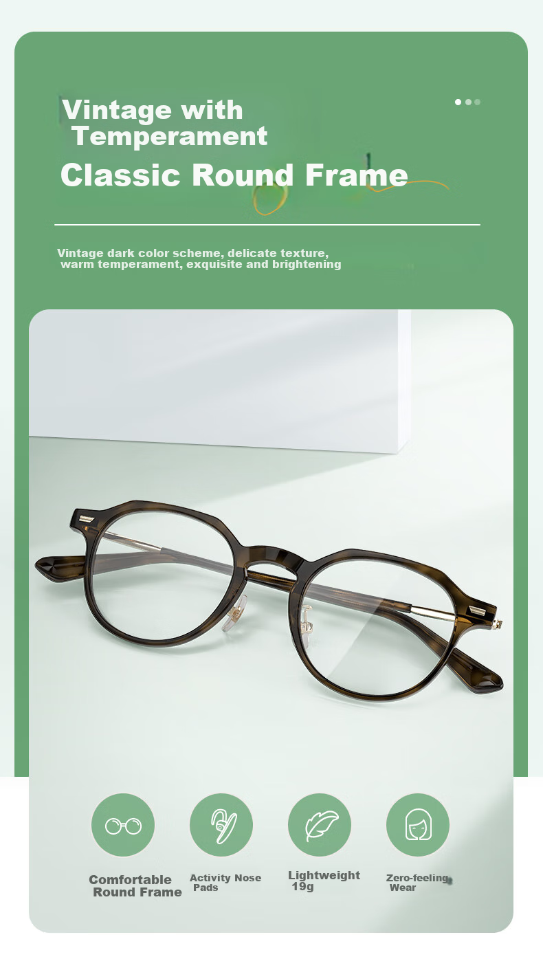 HELEN KELLER Small Round Frame Exquisite Brightening Internet Celebrity Glasses, High-Value Photo-Taking Glasses for Nearsighted Men And Women, H9051CW Retro Frame 1