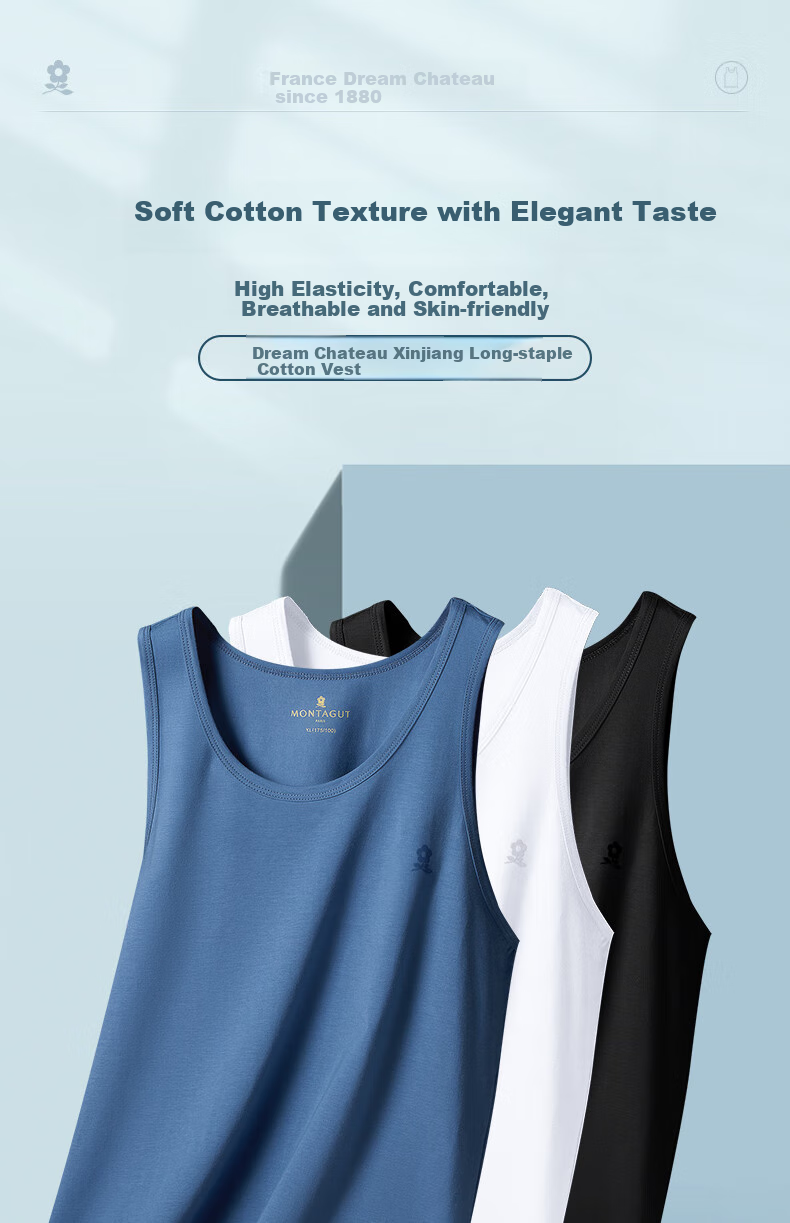 MONTAGUT Men's Solid Color Cotton Undershirt, Thin Sleeveless Tank Top, Inner Wear, Fitness Vest, Summer Undershirt 1