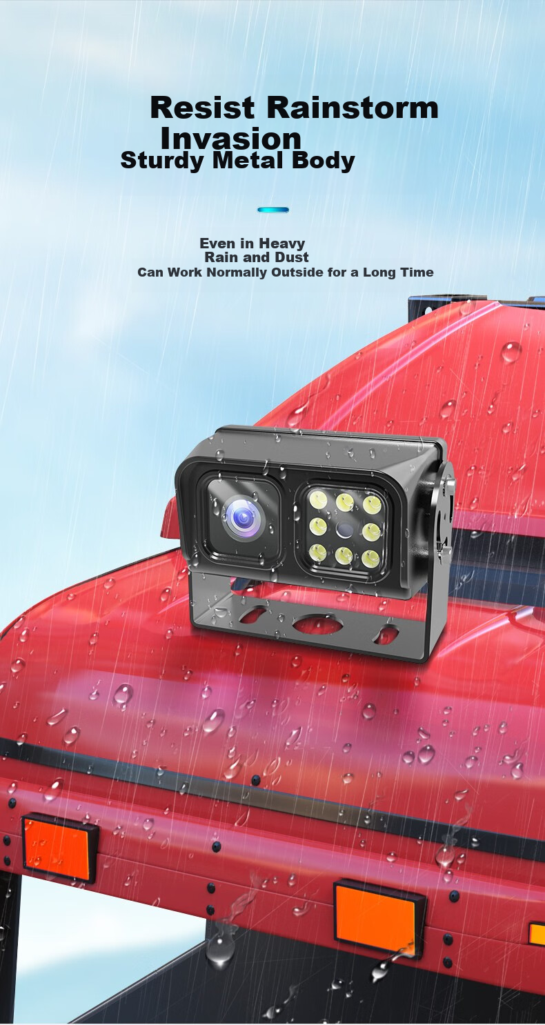 YOELBAER Truck-Specific Reversing Camera, 12V/24V Harvester Cab Display, High-Definition Night Vision, Waterproof Camera 9