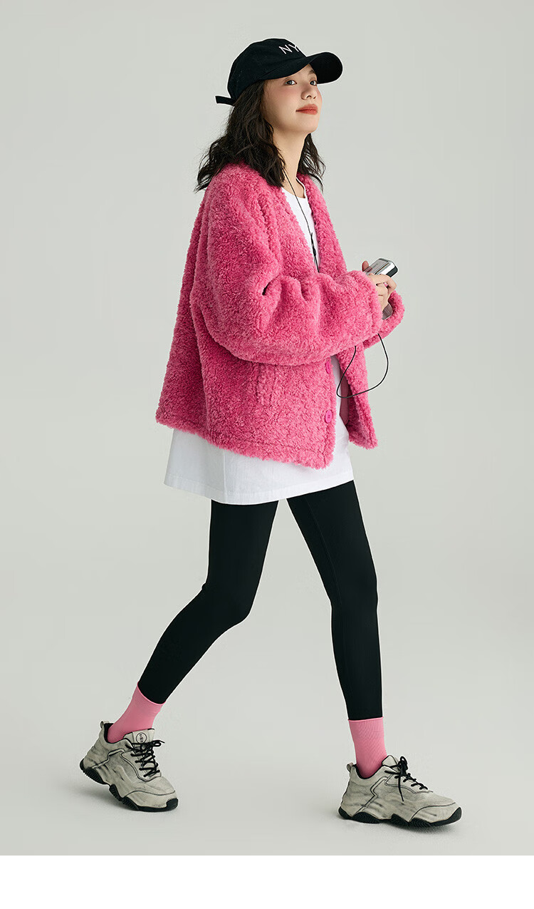 Dme Sunset Rose Knit Sweater Winter Pink Large Pocket V-Neck Energetic Sweet Girl Style Cardigan Honey Pink S 11