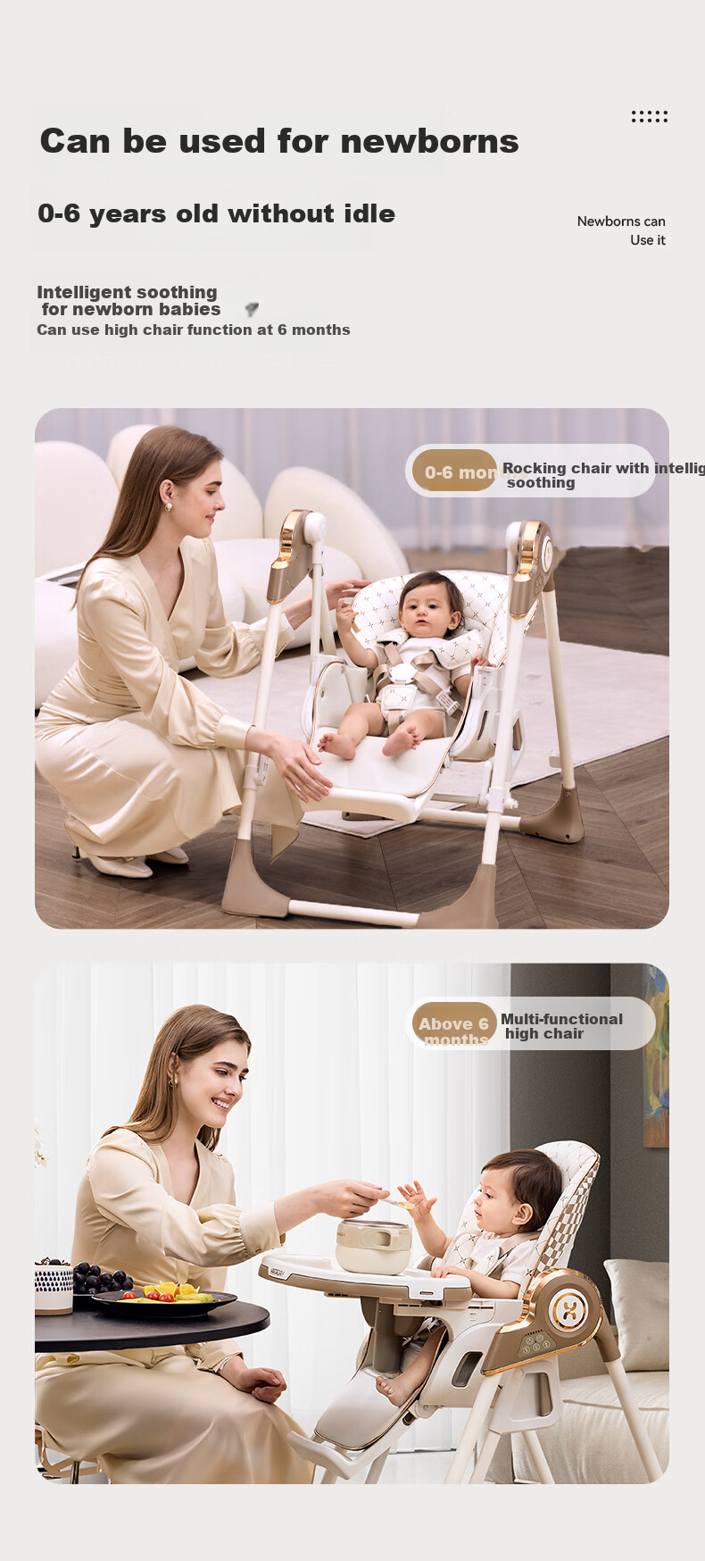 Hakada Baby High Chair And Rocker Combo, Foldable Children's Seat, No Assembly Required, Smart Soothing, Scientific Spine Protectio 7
